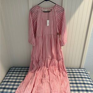 Pink chicken gingham dress
